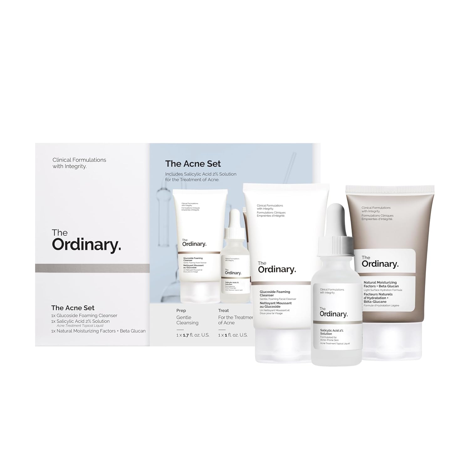 The Ordinary The Acne Set, 3 Step Skin Regimen With Glucoside Foaming Cleanser, Salicylic Acid 2% Solution, And Natural Moisturizing Factors + Beta Glucan | Skin Care Set